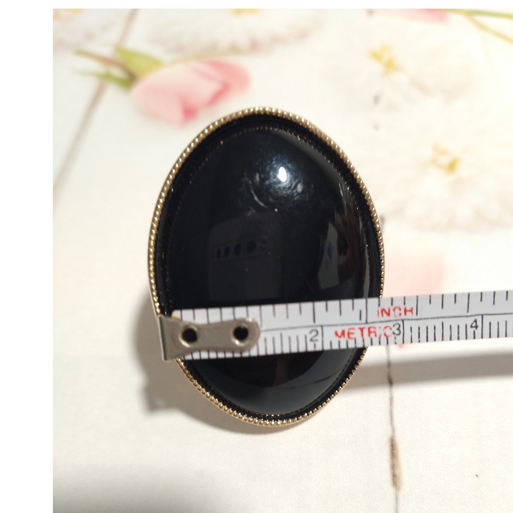 Statement Ring Large Oval Black Stone Gold Tone B… - image 5